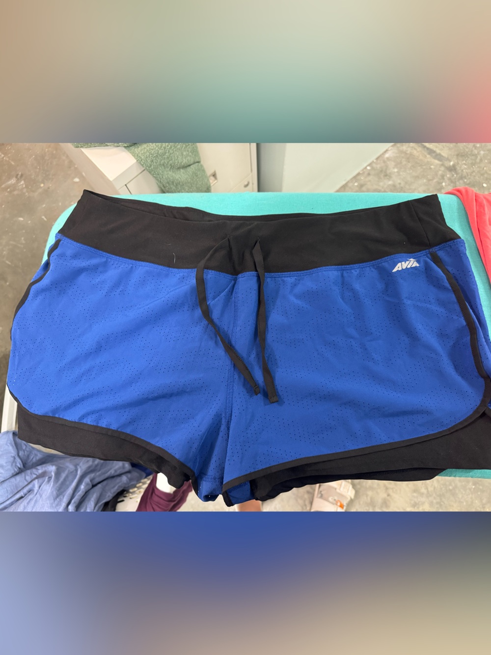 Avia Blue and Black Athletic Shorts with Contrast Waistband